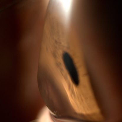 Futuristic modern cyber man with technology screen eye panel